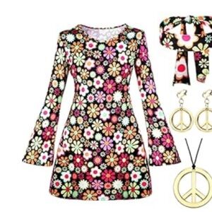 Floral Long Sleeve Dress with Accessories